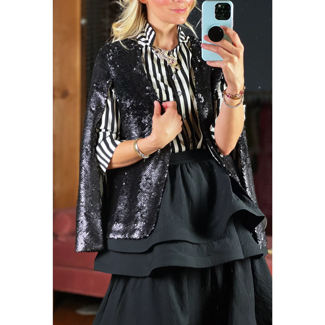 Teagan Tiered Skirt - Black - BURU