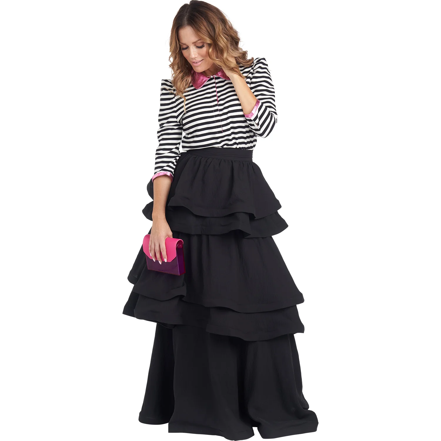 Teagan Tiered Skirt - Black - BURU