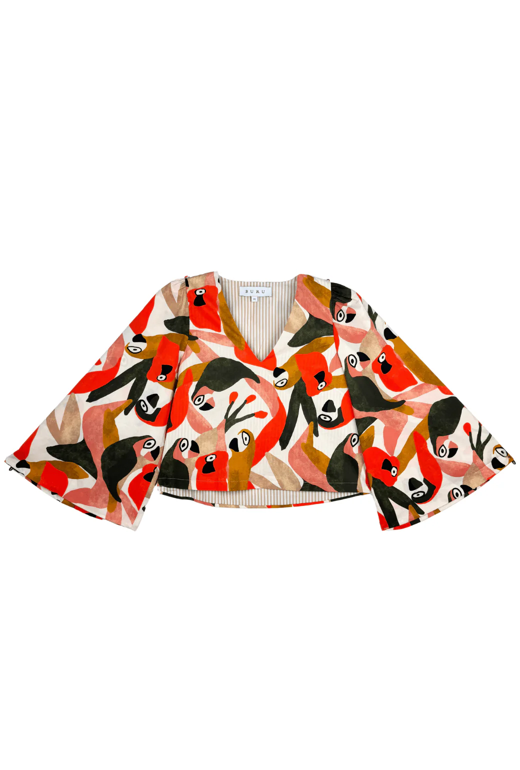 Bell Sleeve V-Neck Top - Parrot Head - BURU