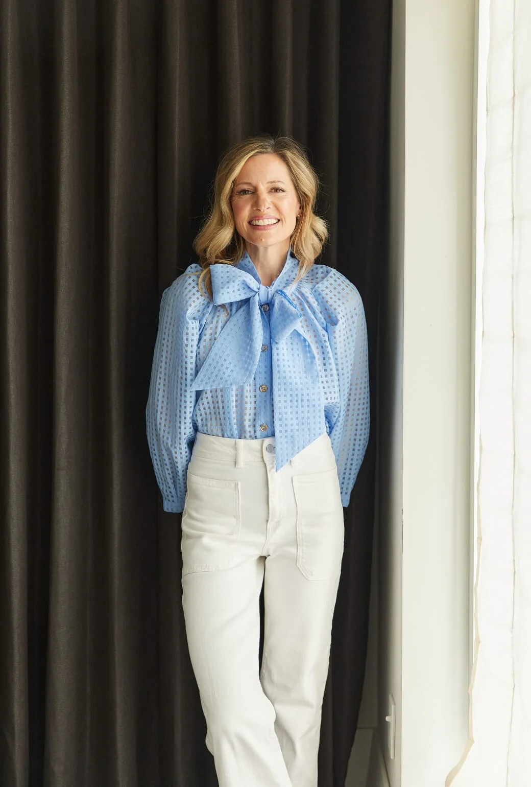 Big Bow Blouse - Blue Sheer Gingham - BURU
