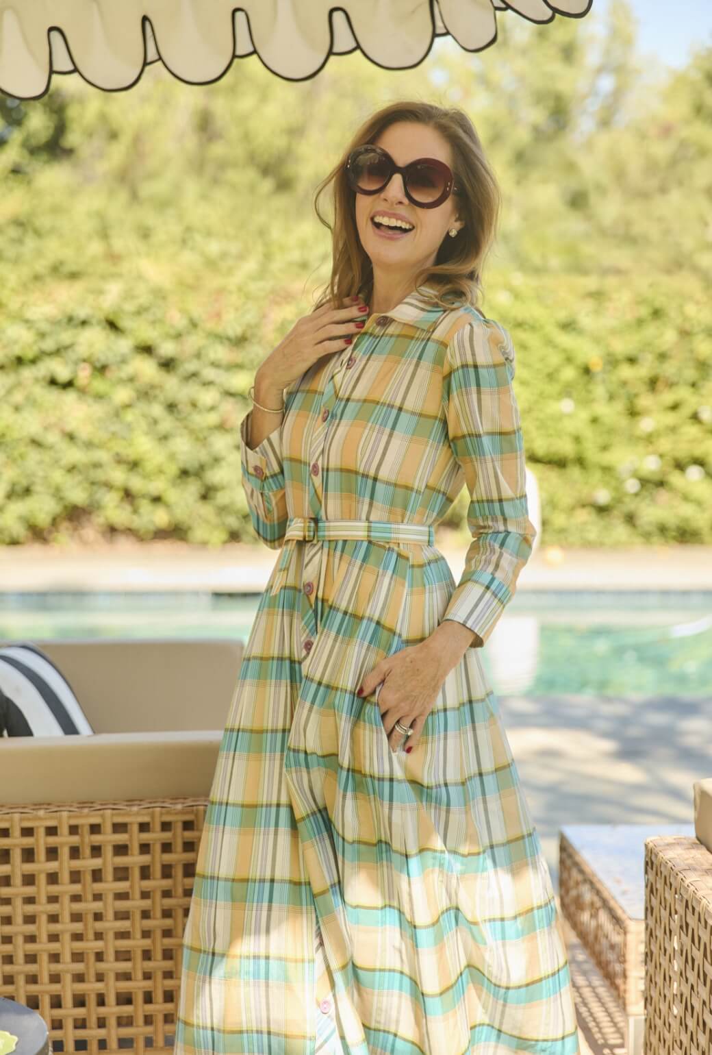 Long Sleeve Shirtdress - Silk Plaid - BURU