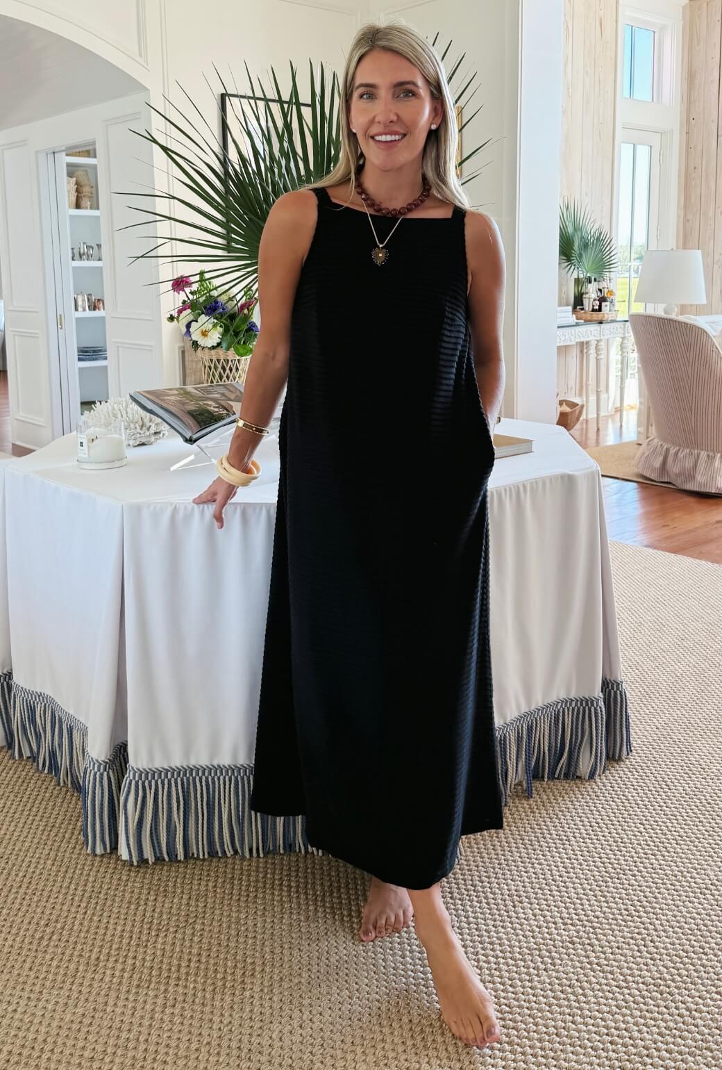 The Megan MIDI Dress - Black Pintuck Knit - BURU