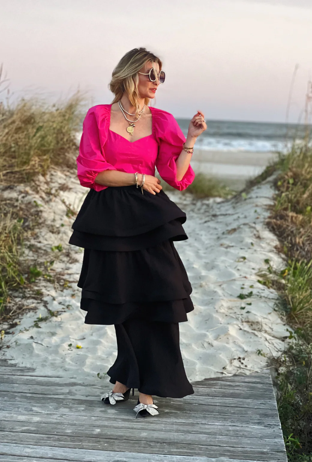 Balloon Sleeve Bustier - Fuchsia - BURU