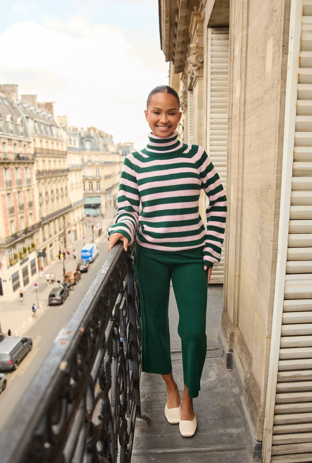 The Schafer Stripe Sweater - Deep Green & Ballet Pink - BURU