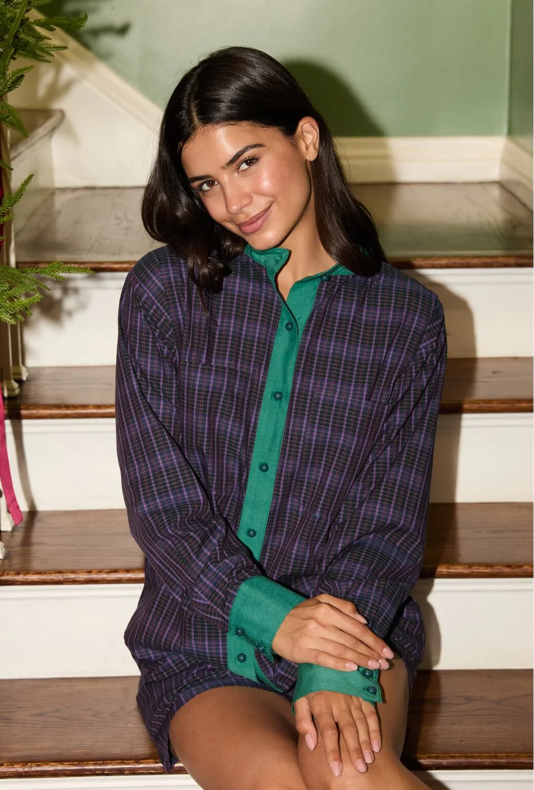 Mandarin Shirt - Purple Plaid - BURU