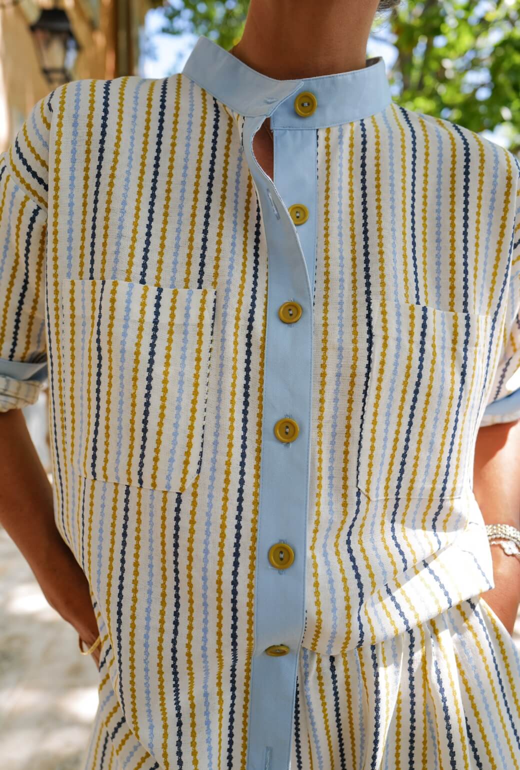 Buru x Megan Stokes Mandarin Shirt - Popcorn Stripe - BURU