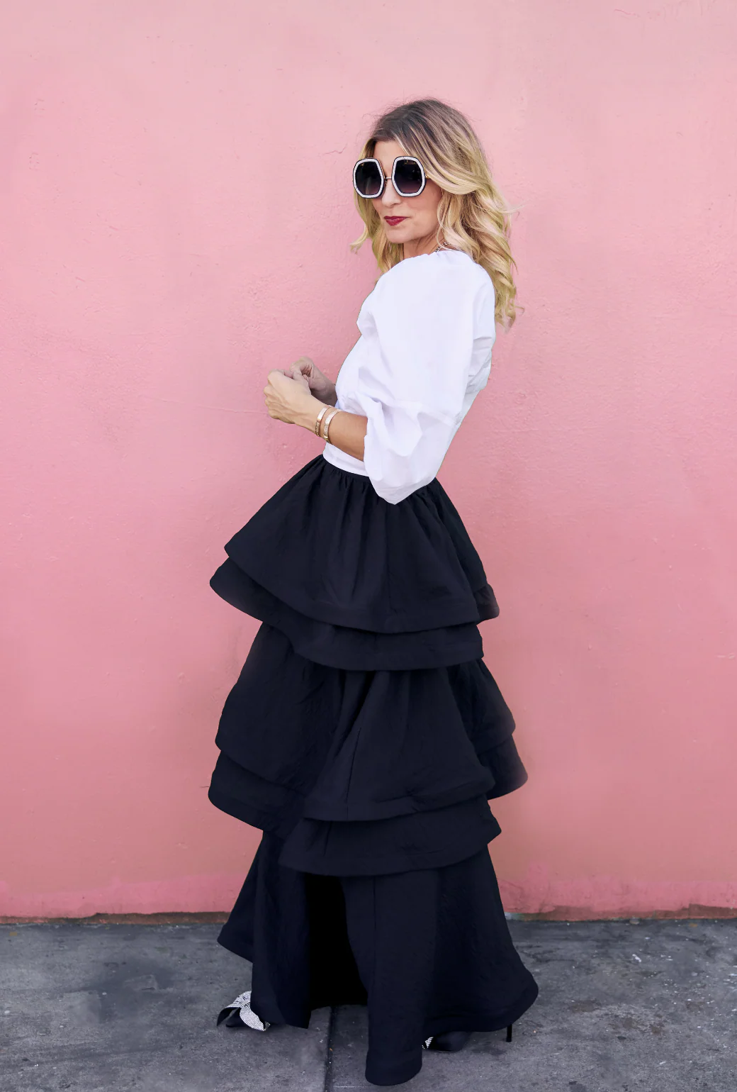 Teagan Tiered Skirt - Black - BURU