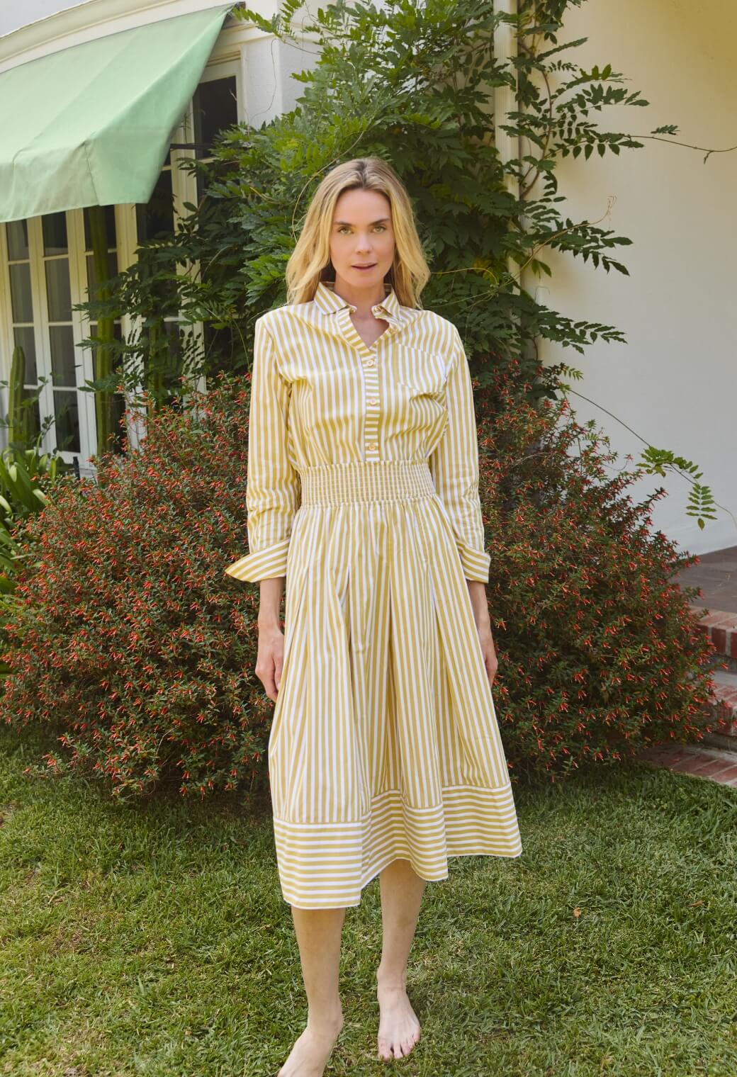 Smocked Waist MIDI Skirt - Citron Stripe - BURU