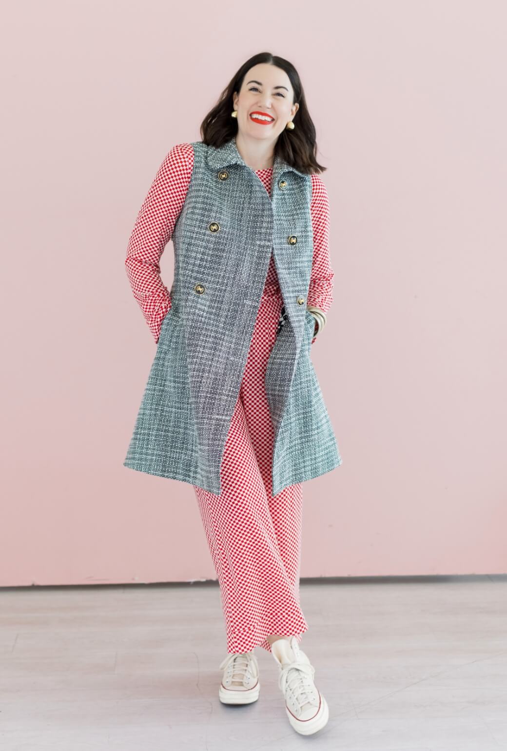 Buru x Val Wide Leg Knit Trouser - Red & White Checkerboard - BURU