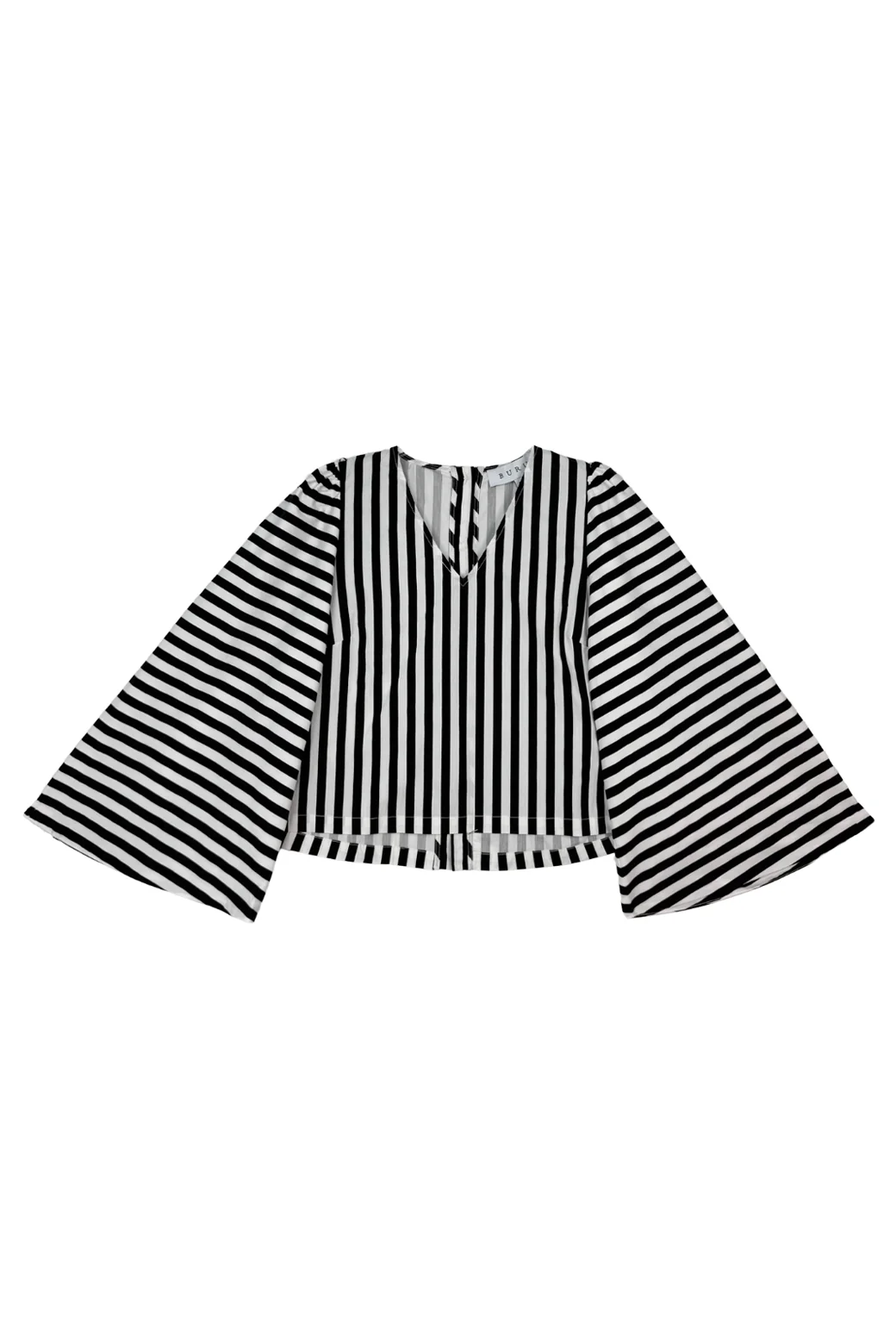 Bell Sleeve V-Neck Top - Black and White Stripe - BURU