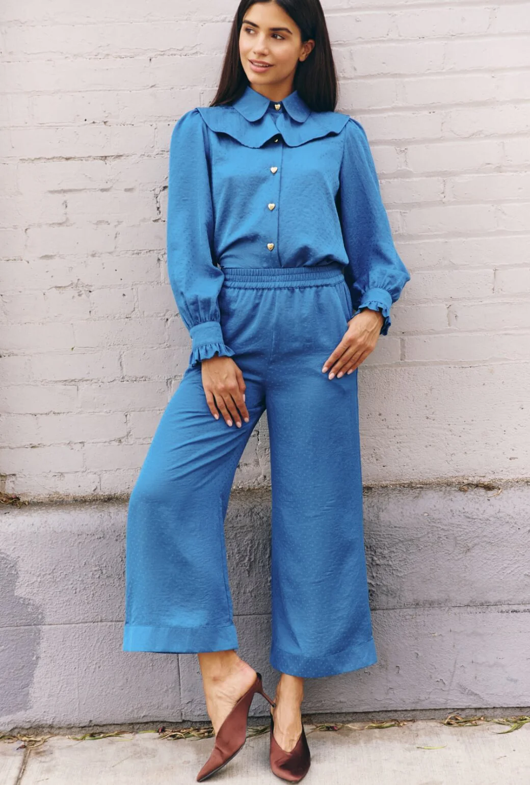 Wide Leg Trousers - Cornflower Dot - BURU