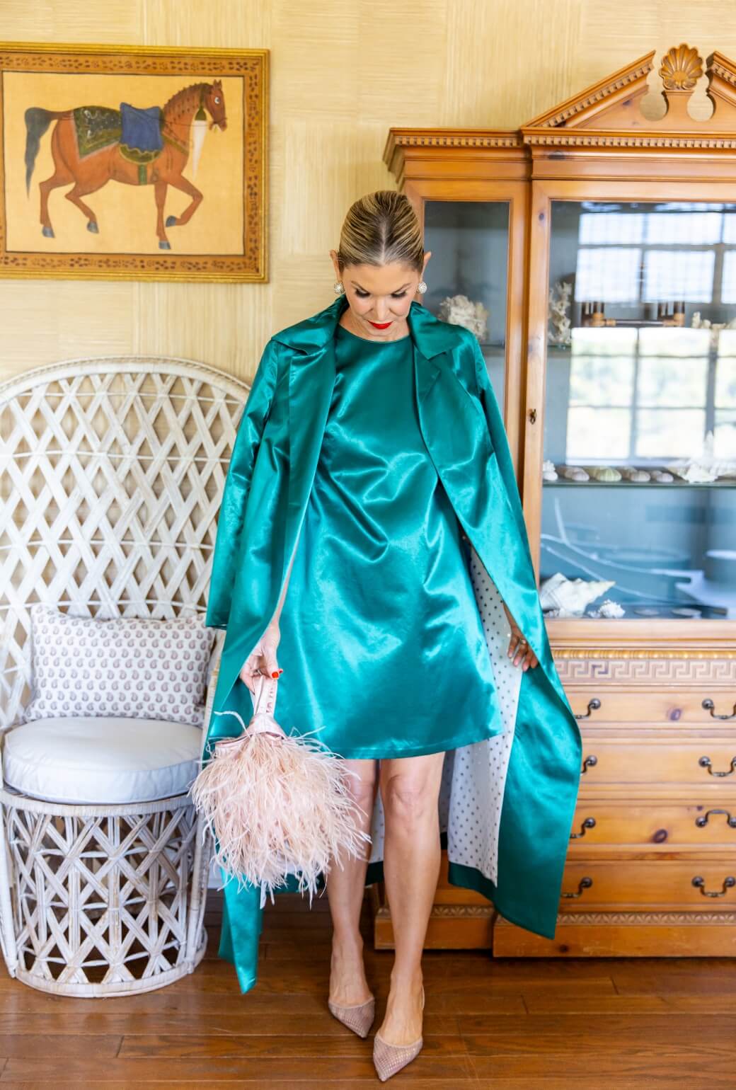 Evening Coat - Green Satin - BURU