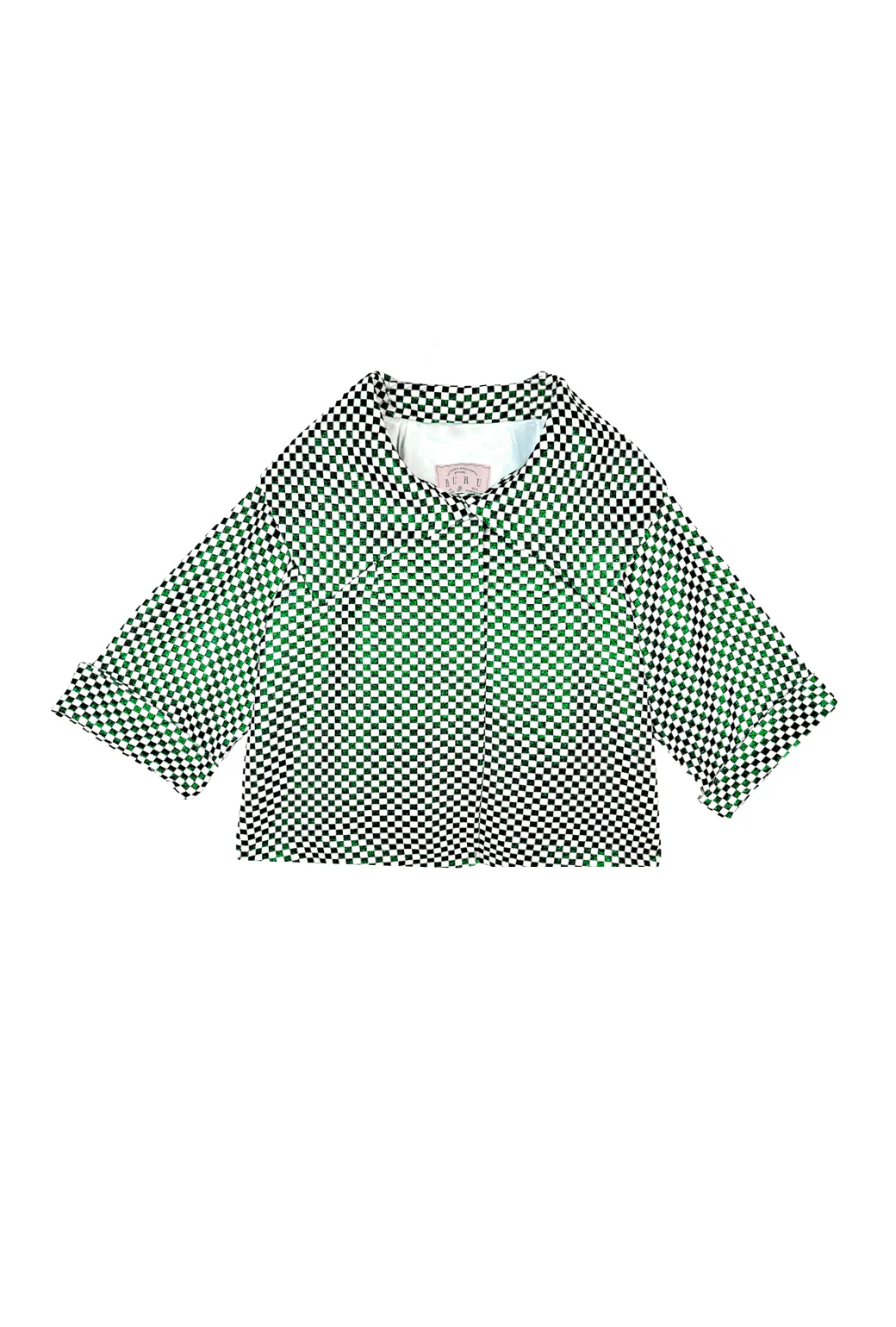 Cropped Grace Coat - Emerald Checkerboard Shimmer - BURU