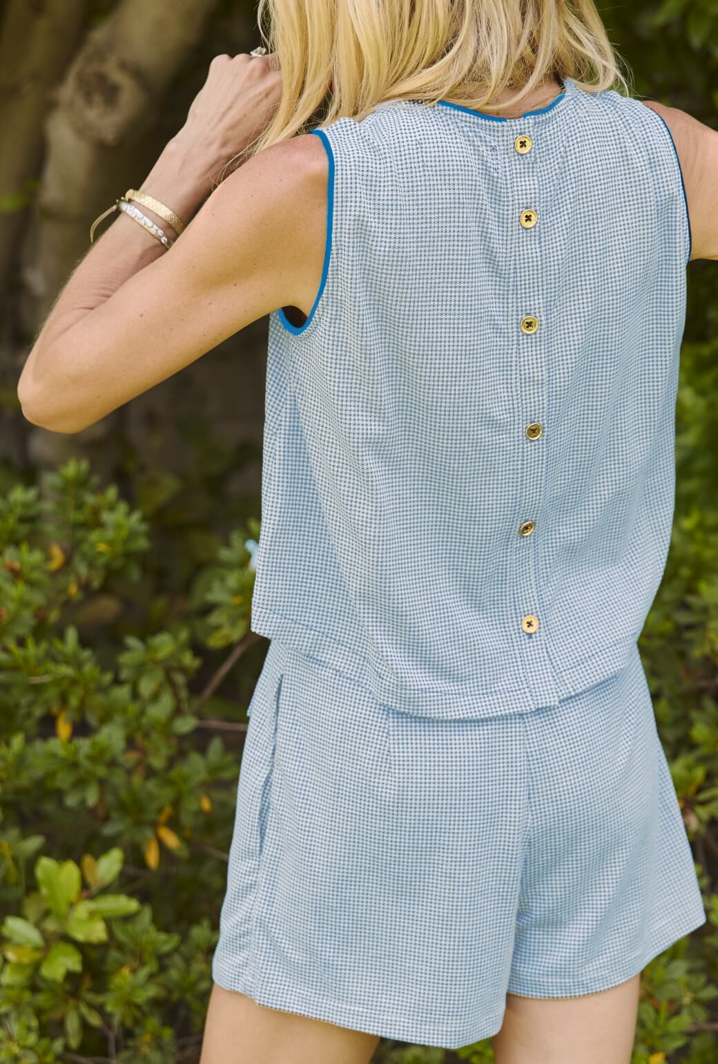 The Serena Skort - Blue Gingham Knit - BURU