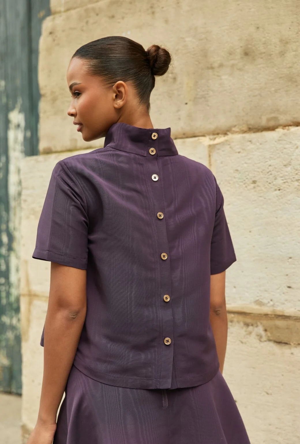 Short Sleeve Mod Top - Eggplant Moiré - BURU