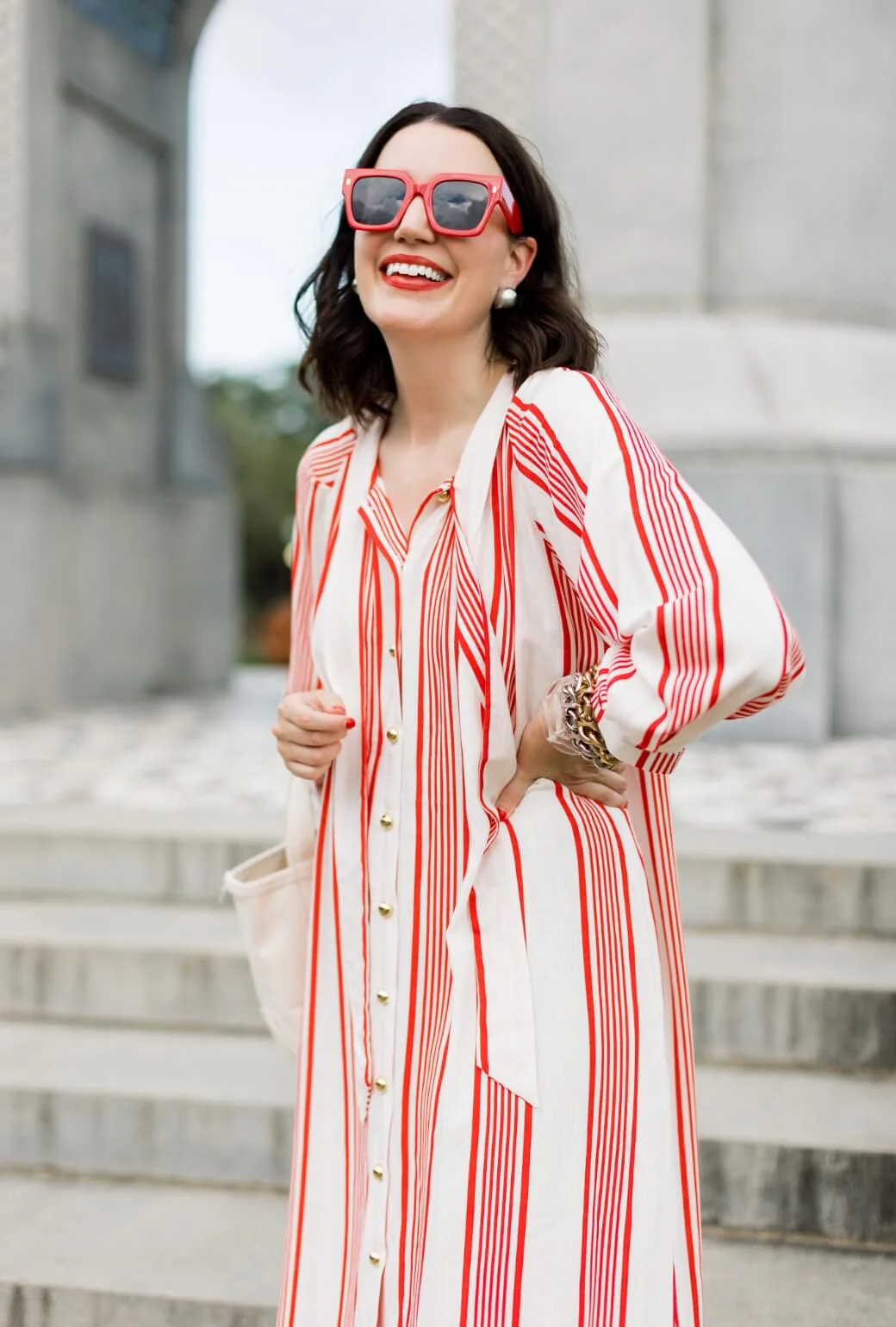 Buru x Val Bow Housecoat - Red & White Stripe - BURU