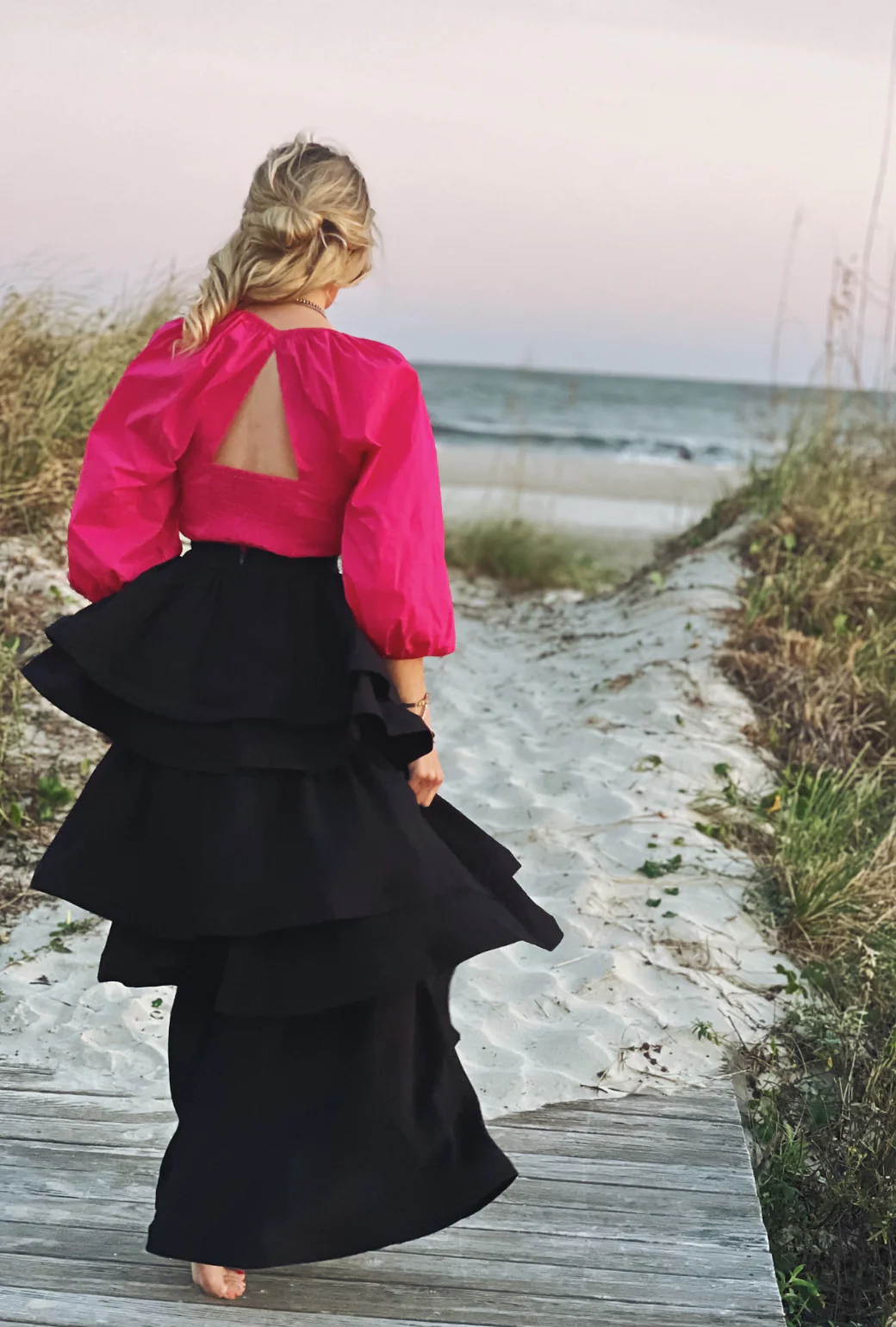 Balloon Sleeve Bustier - Fuchsia - BURU