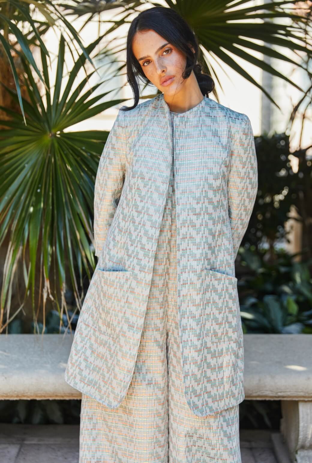 Walking Coat - Aqua Channels Brocade - BURU