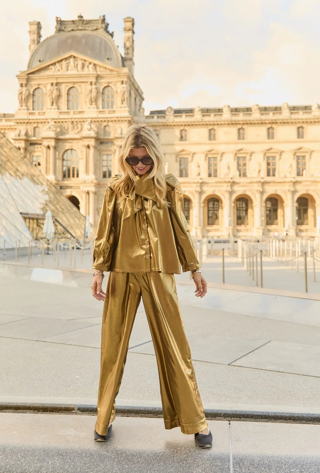 Wide Leg Trousers - Gold Lamé - BURU