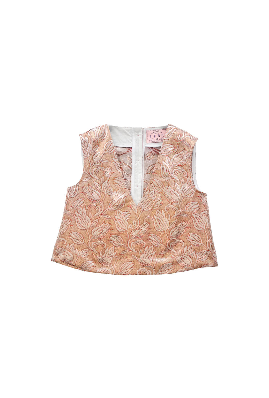 Sleeveless Deep V Mod Top - Gold Lamé Tulip - BURU