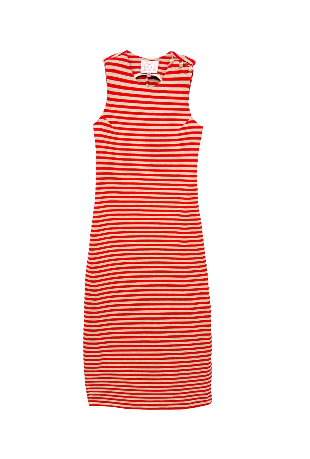 Jackie Dress Maxi - Taupe & Red Stripe Knit - BURU