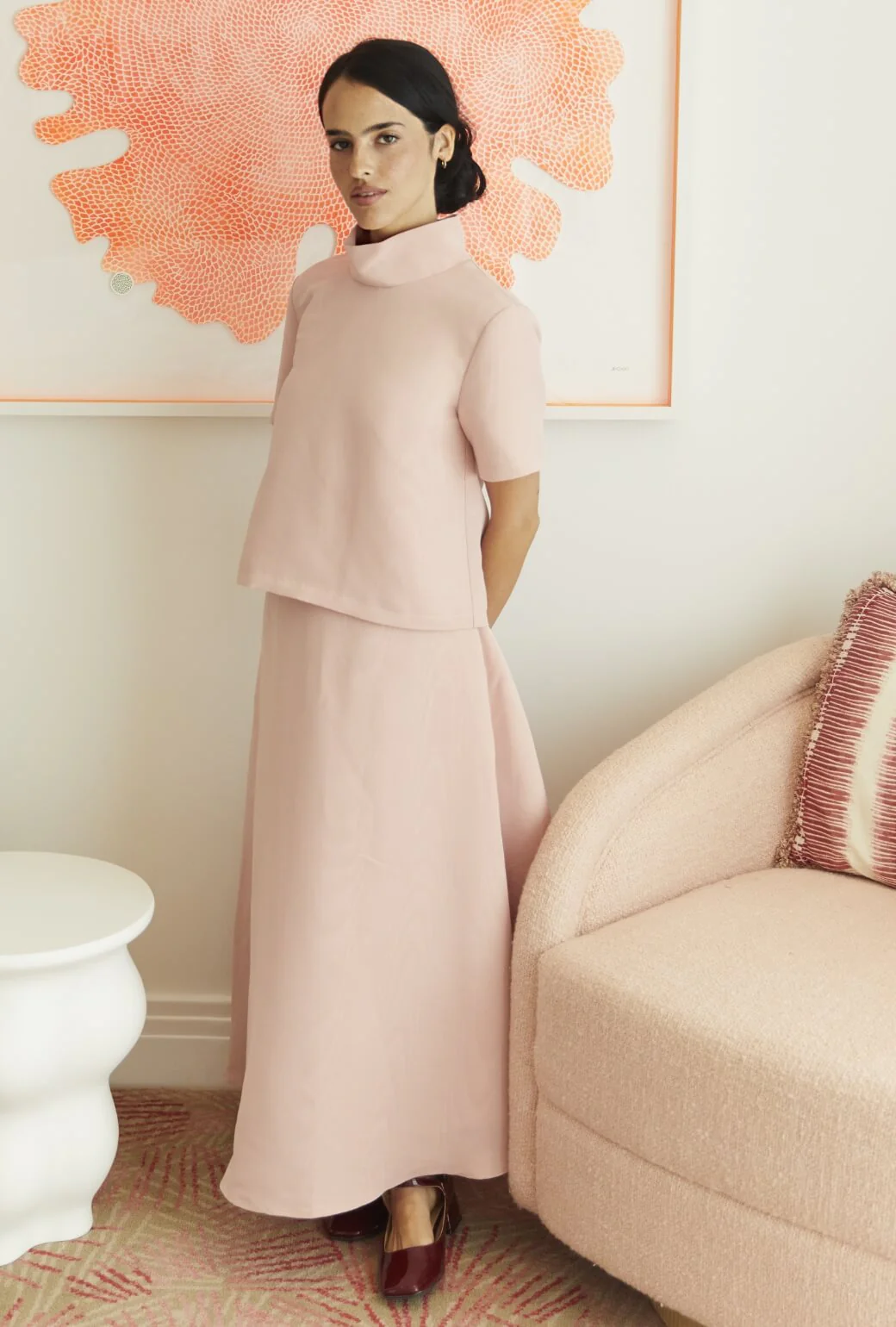 Short Sleeve Mod Top - Ballet Pink Moiré - BURU