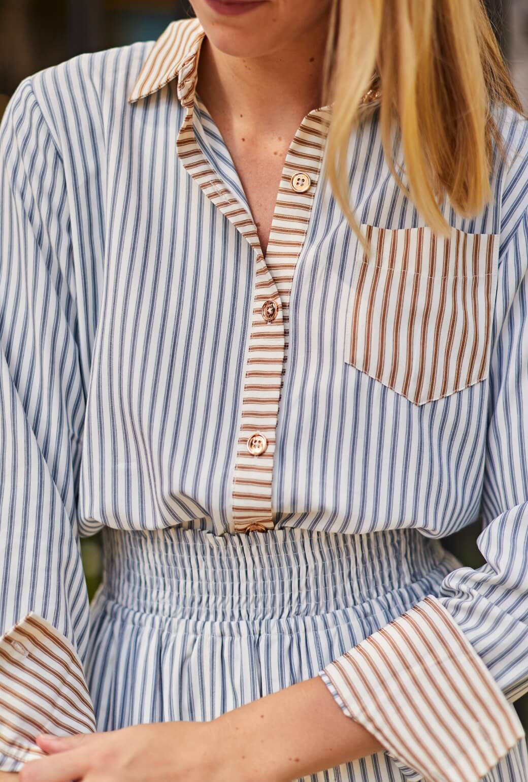 Mel Button Down Shirt - Deep Sea Stripe - BURU
