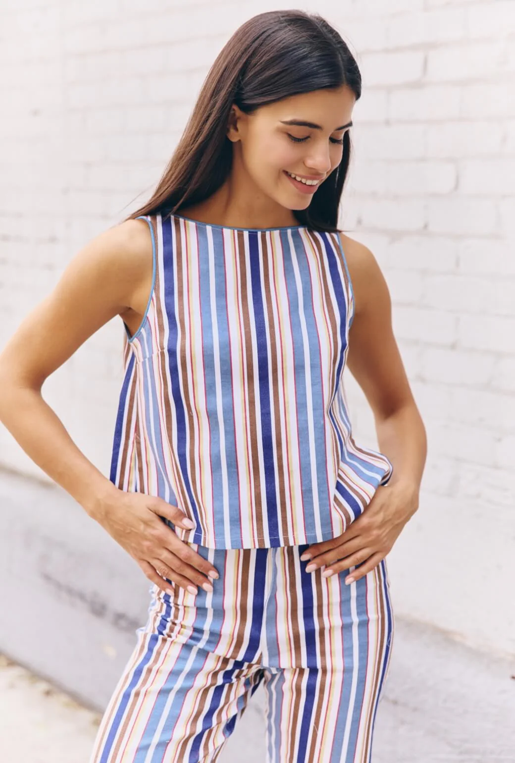 The Farrow Top - Brown Stripe Twill - BURU