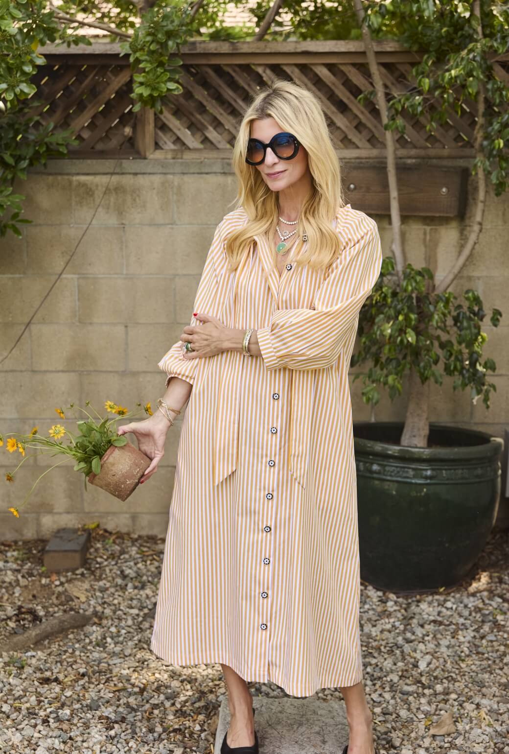 Bow Housecoat - Marigold Stripe - BURU