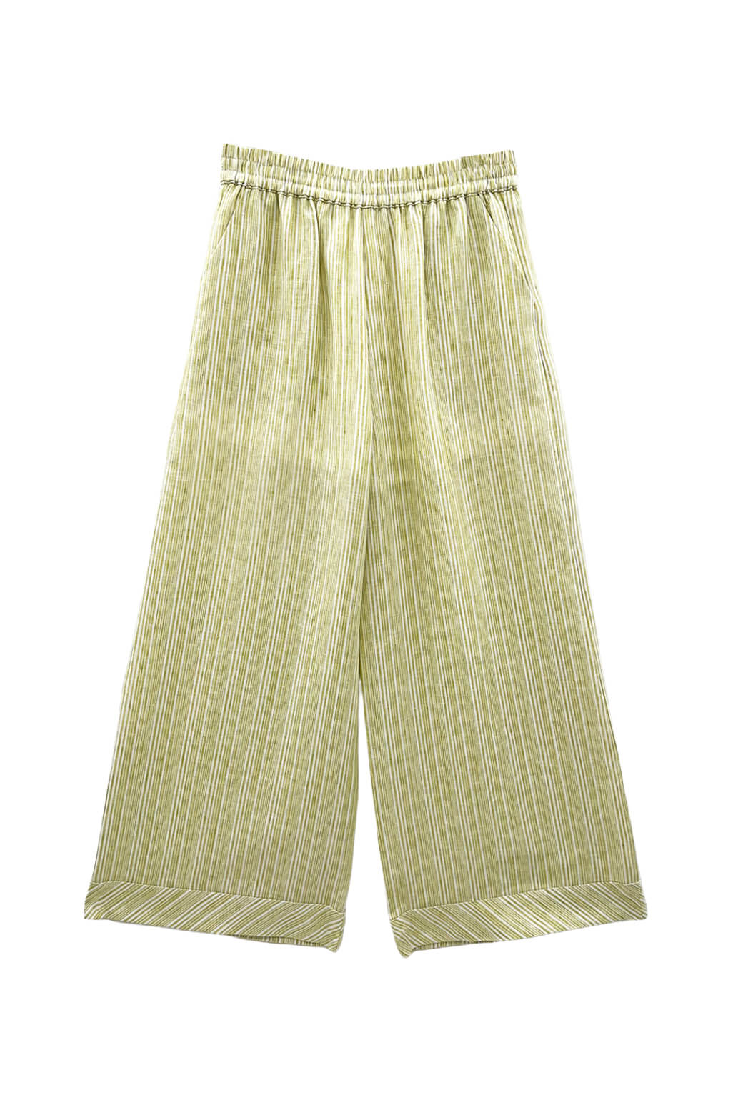Buru x Megan Stokes Wide Leg Trouser - Green Linen Stripe - BURU