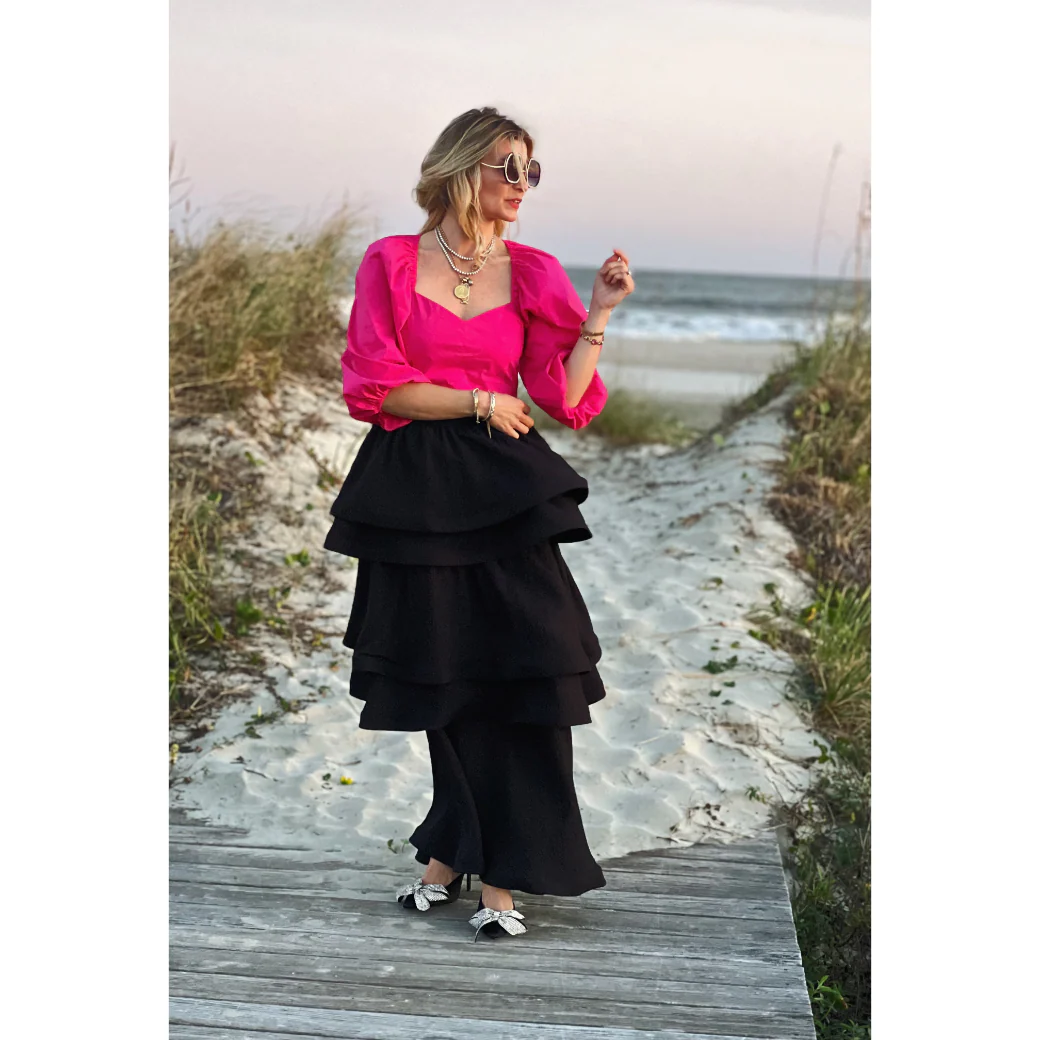 Balloon Sleeve Bustier - Fuchsia - BURU