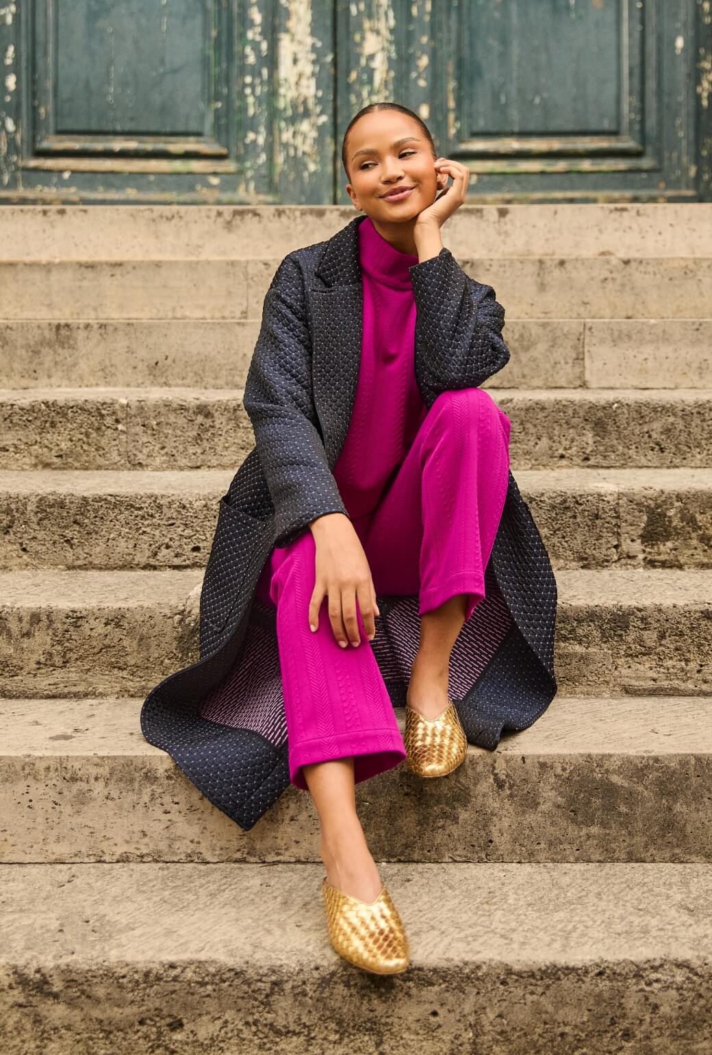 Open Car Coat - Navy Quilted - BURU