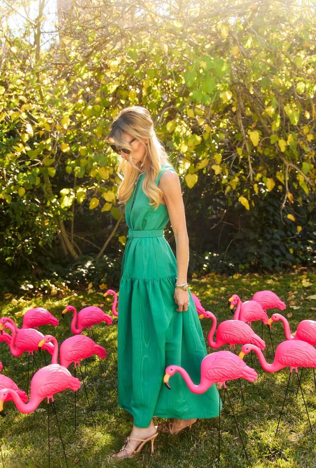 The Drop Waist Gown - Green Moiré - BURU