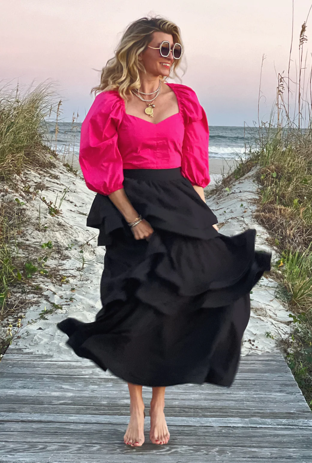 Balloon Sleeve Bustier - Fuchsia - BURU