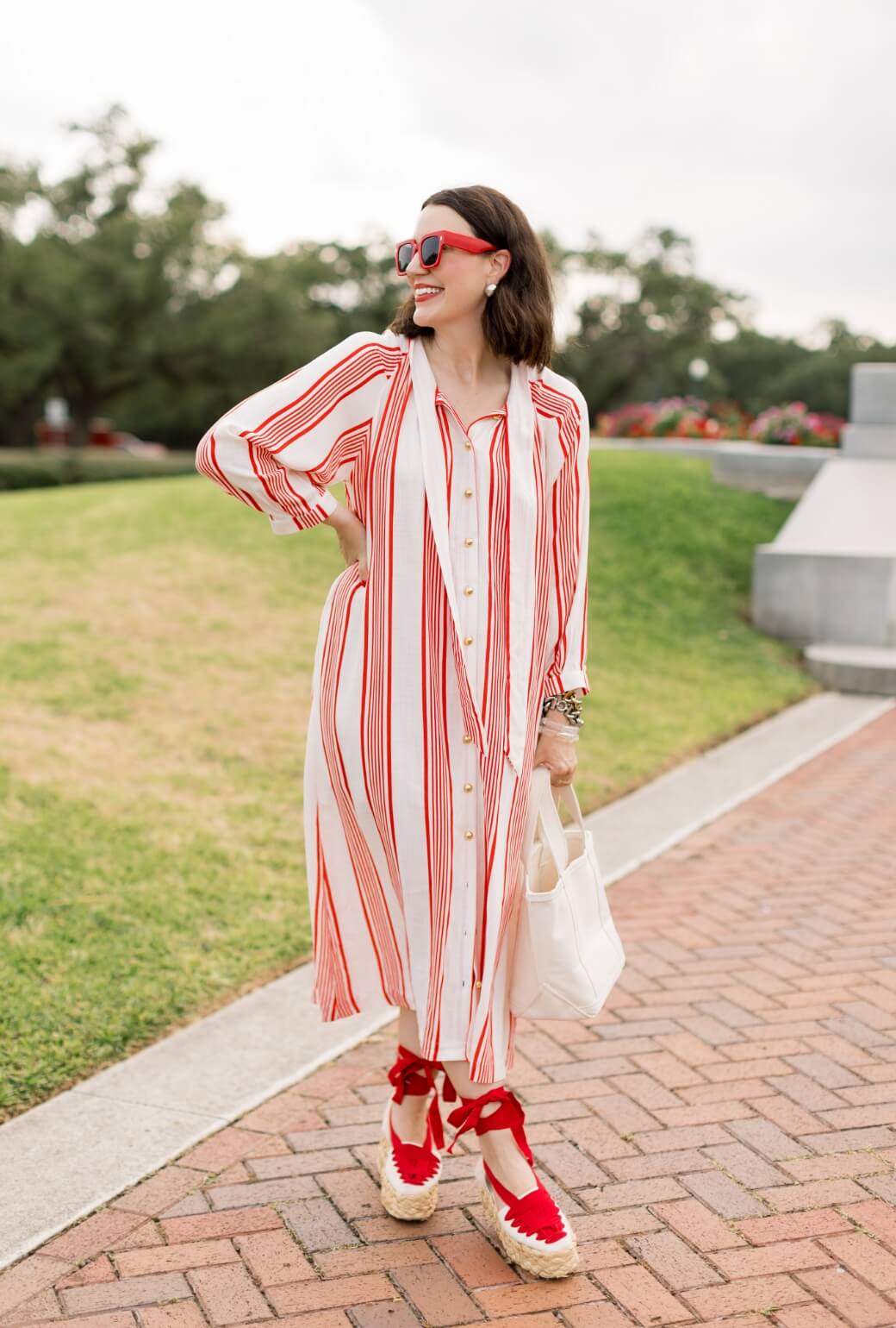 Buru x Val Bow Housecoat - Red & White Stripe - BURU