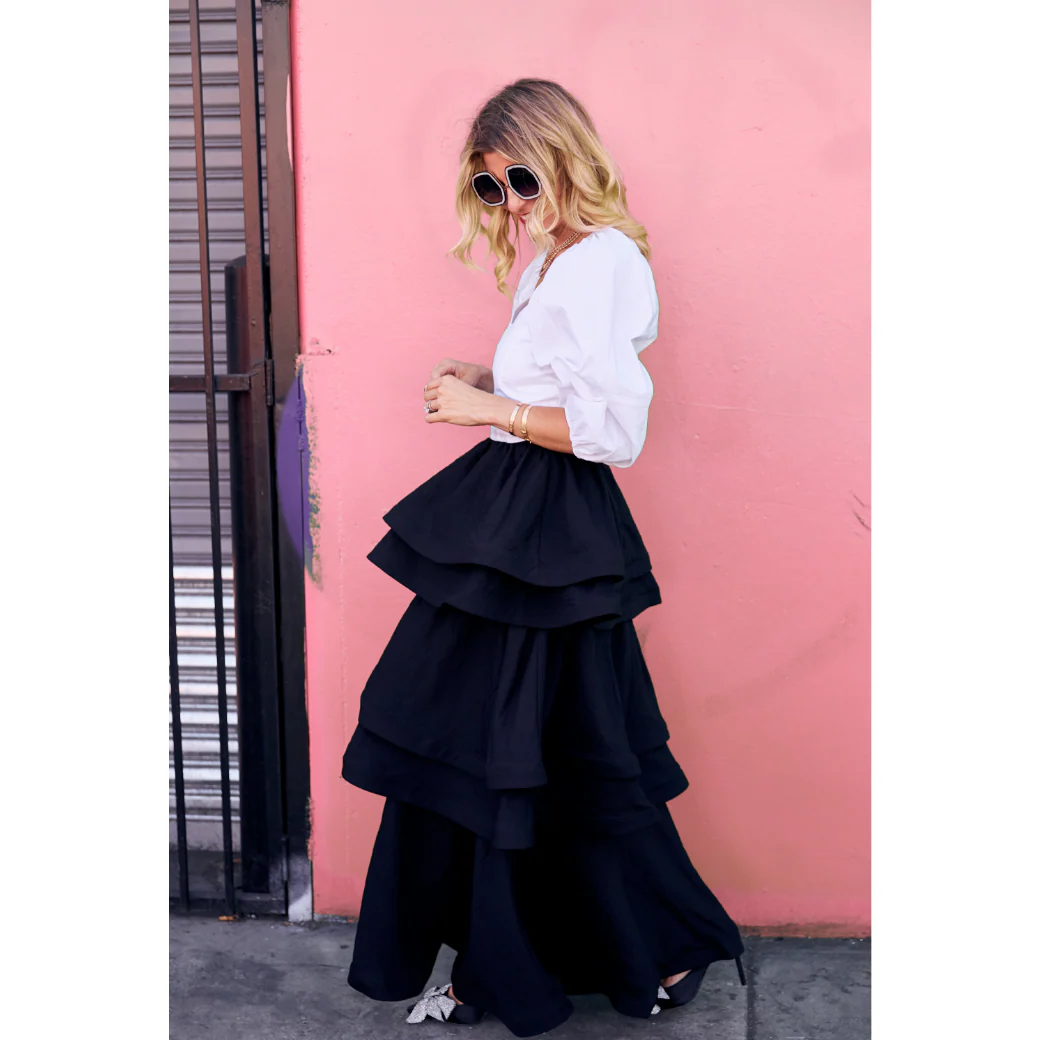 Teagan Tiered Skirt - Black - BURU