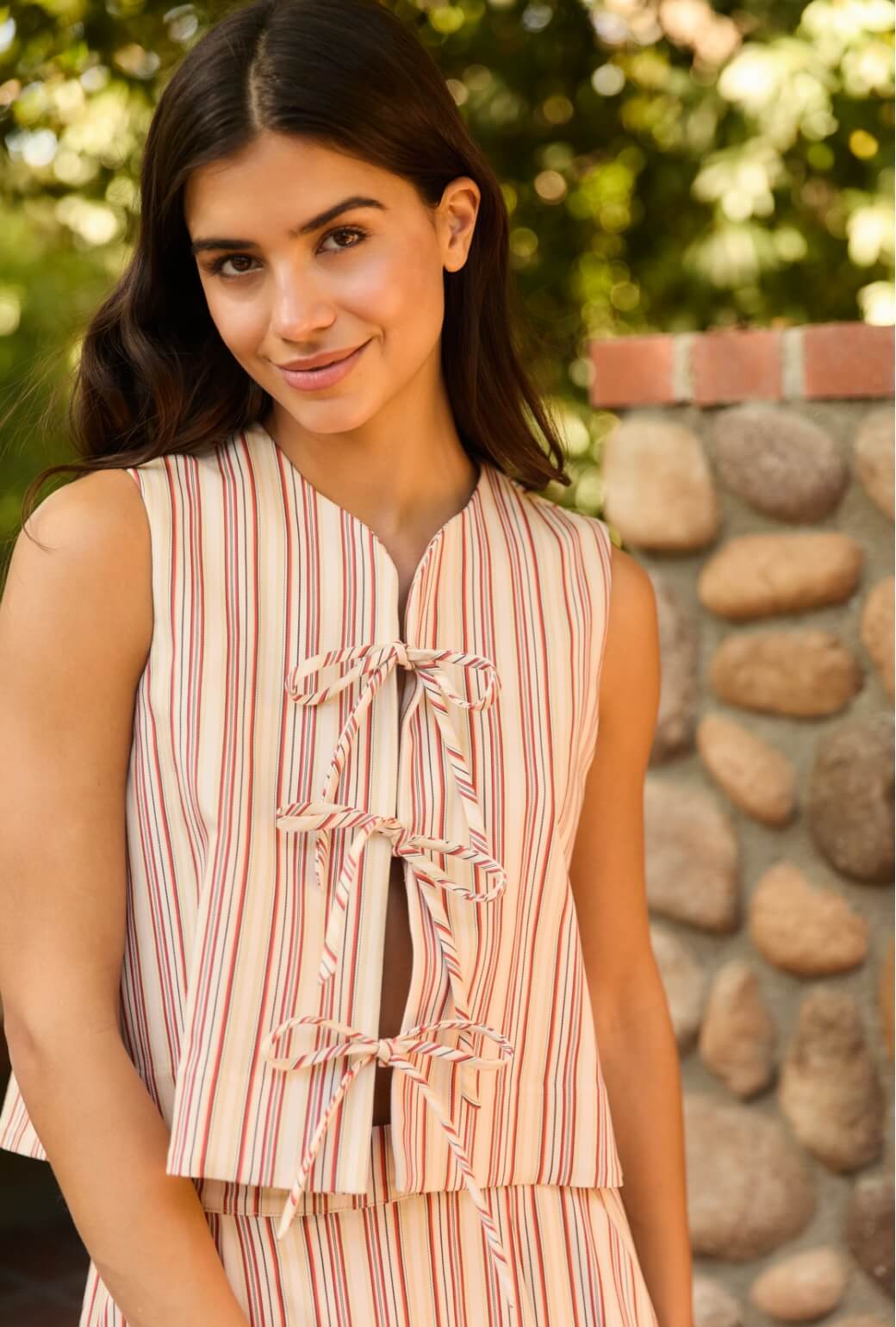 The Fife Vest - Poppy and Brown Stripe - BURU