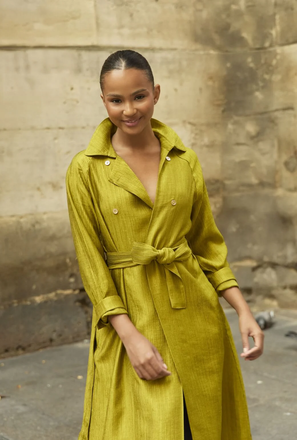 Trench Coat - Ribbed Chartreuse - BURU
