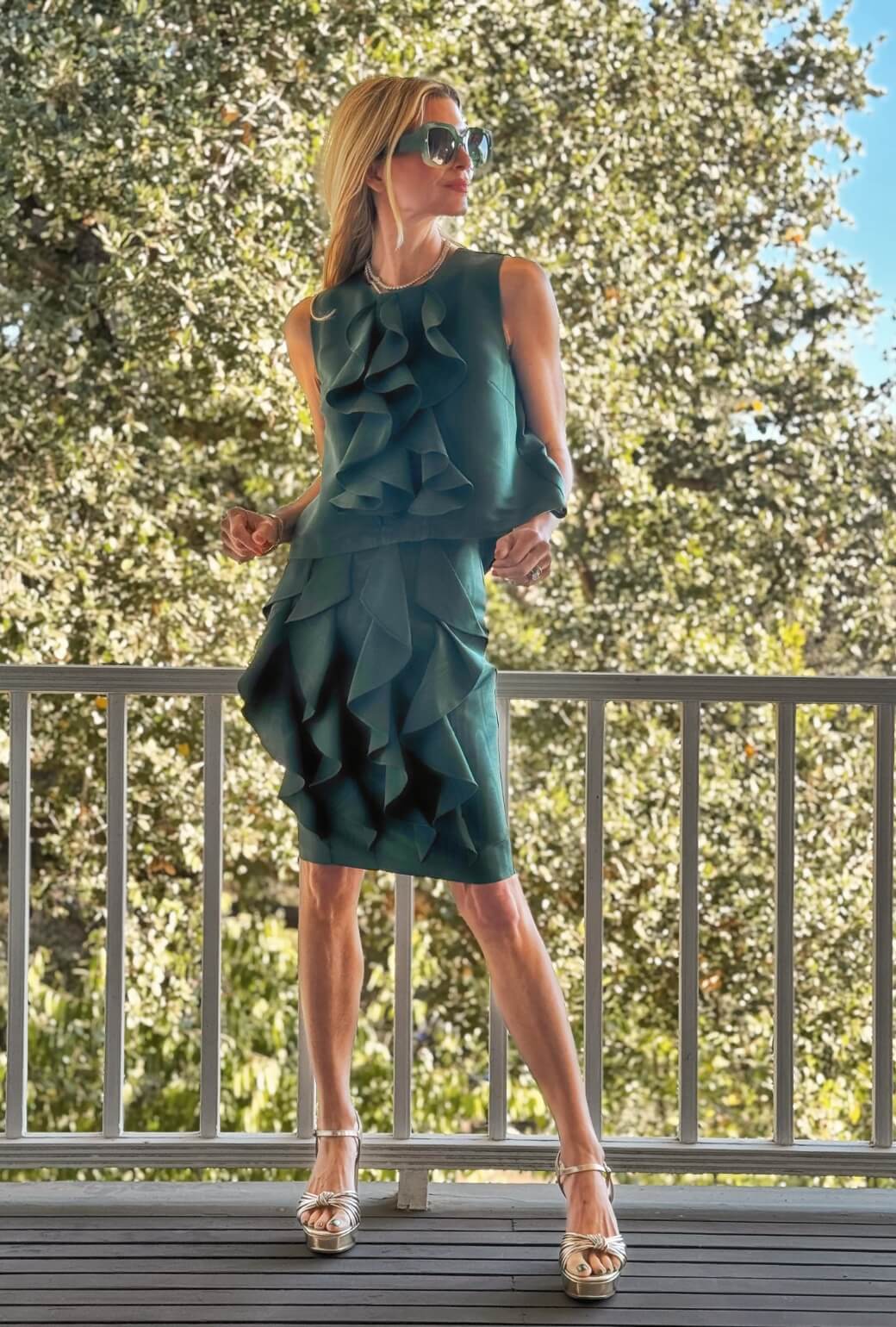 Le Ruffled Pencil Skirt - Jade Moiré - BURU