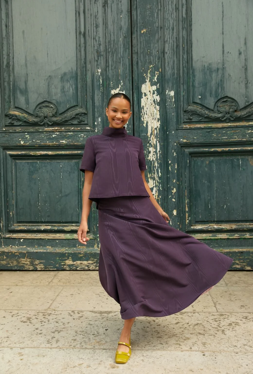 Short Sleeve Mod Top - Eggplant Moiré - BURU