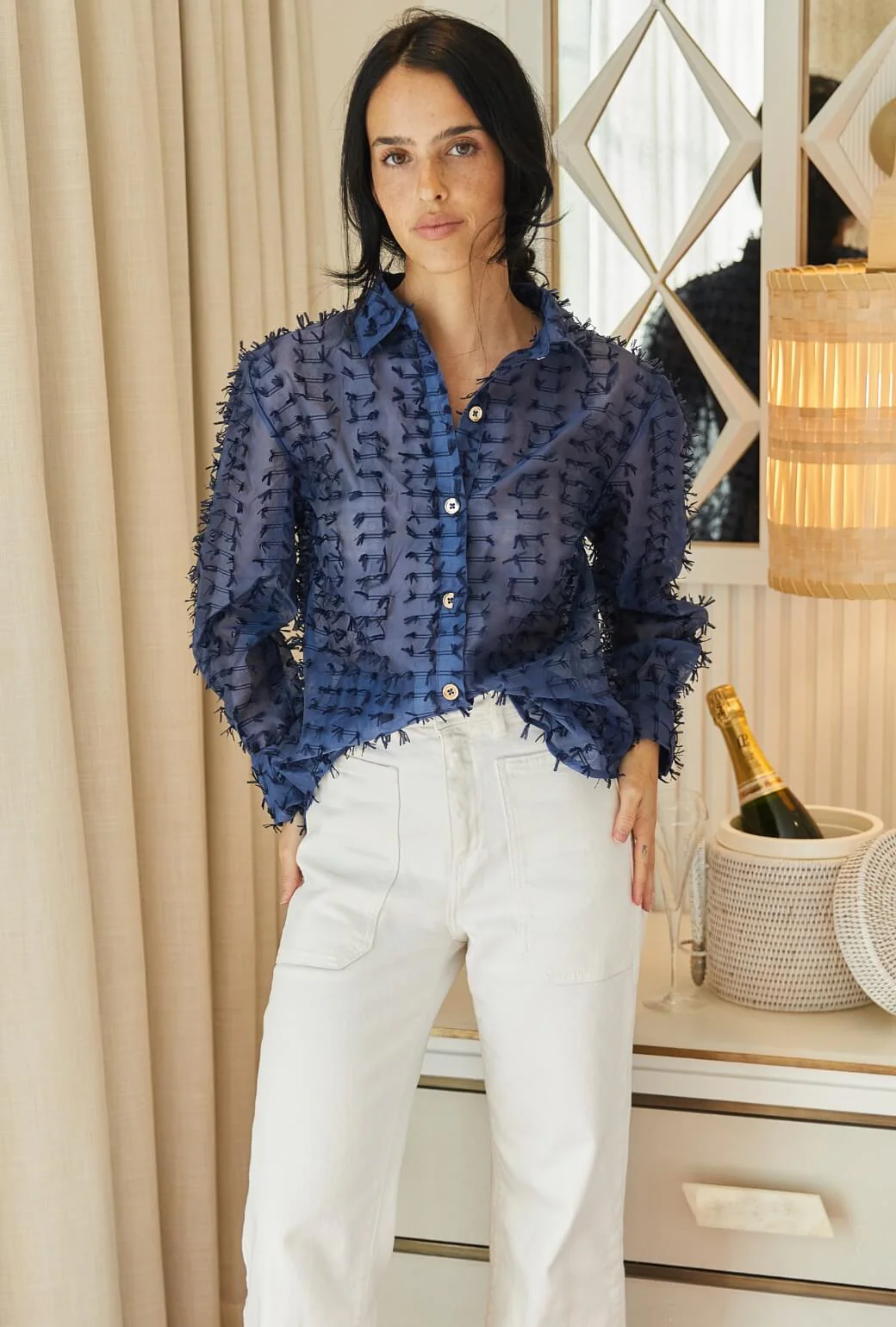 Mel Button Down Shirt - Navy Bows - BURU