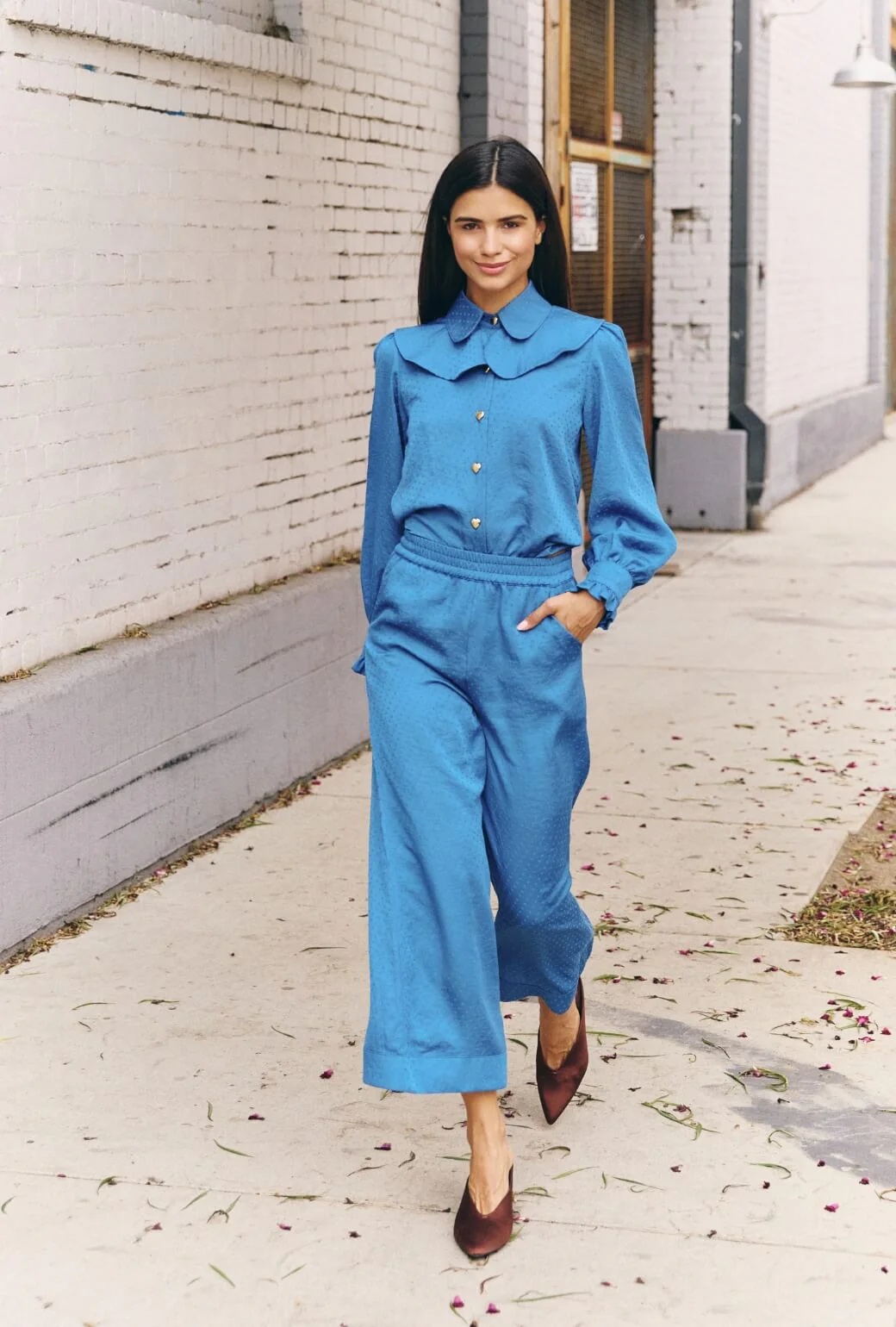 Wide Leg Trousers - Cornflower Dot - BURU