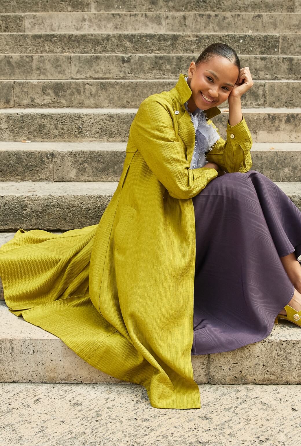 Trench Coat - Ribbed Chartreuse - BURU