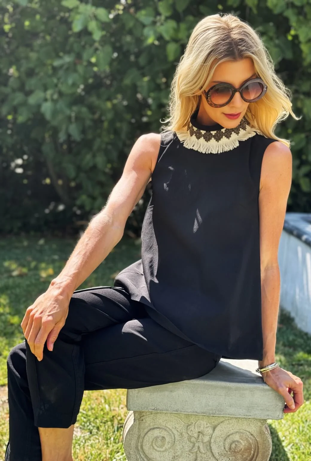 Mod Top - Black with Ivory Fringe - BURU