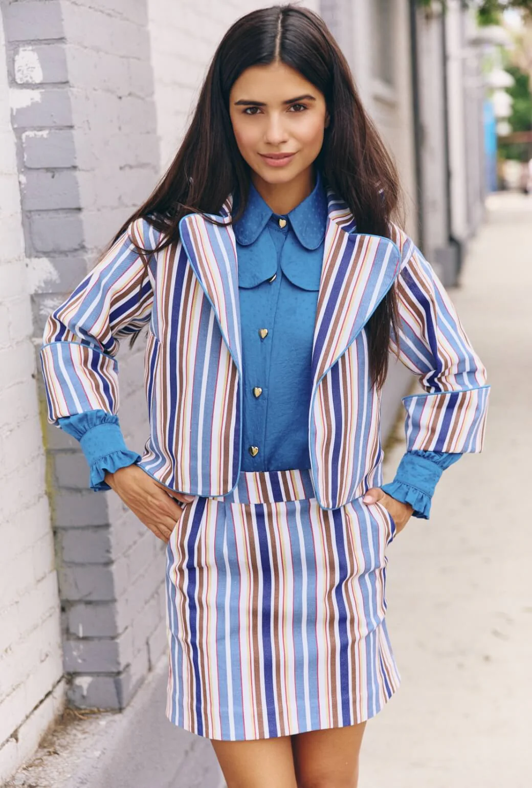 Maggie Mini Skirt - Brown Stripe Twill - BURU