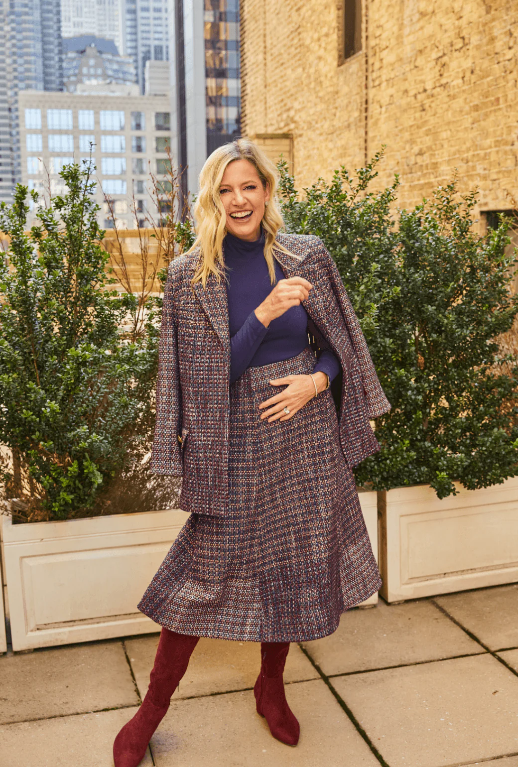 Midi Guest Skirt - Cranberry Tweed - BURU