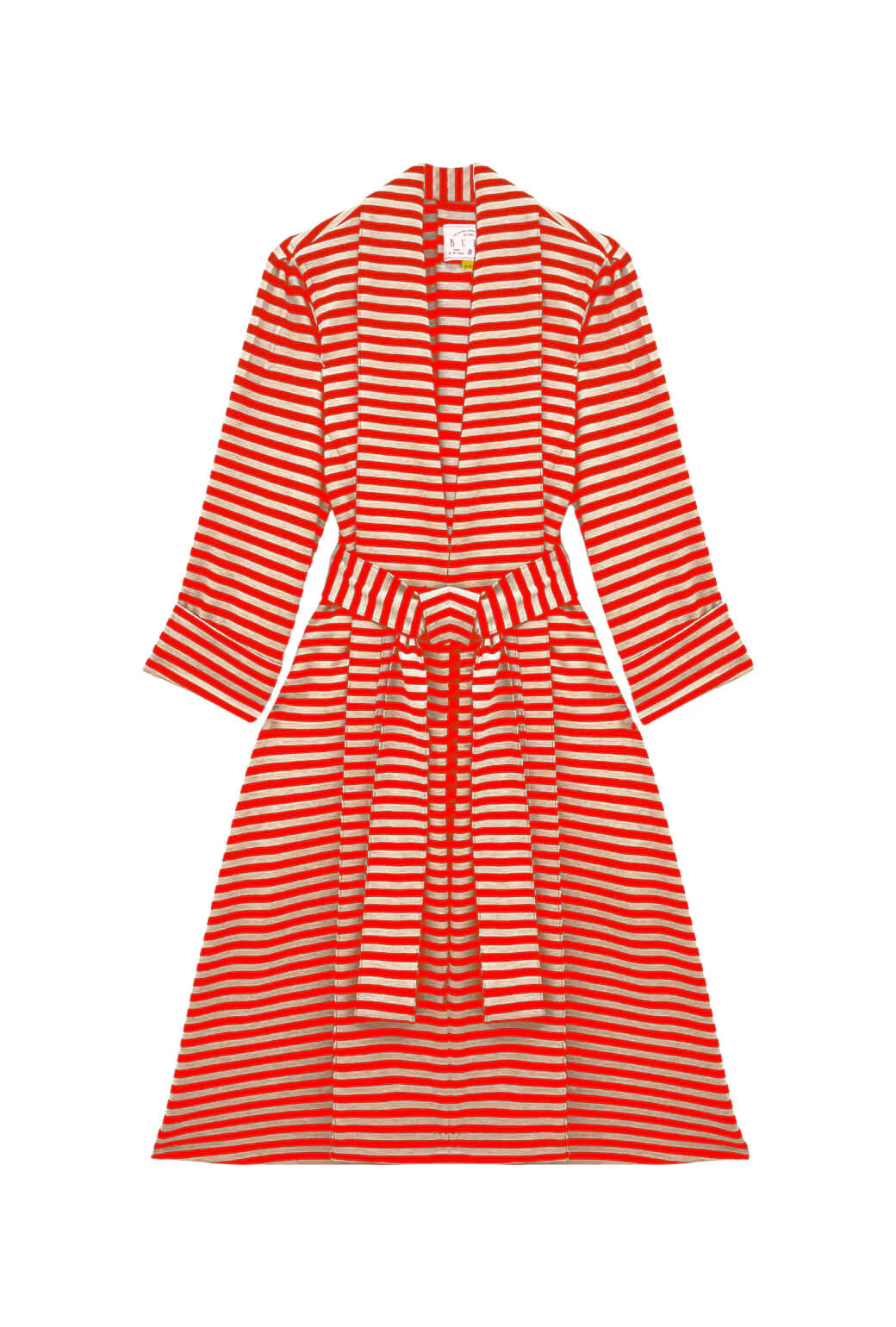 Belted Swing Coat - Taupe & Red Stripe Knit - BURU