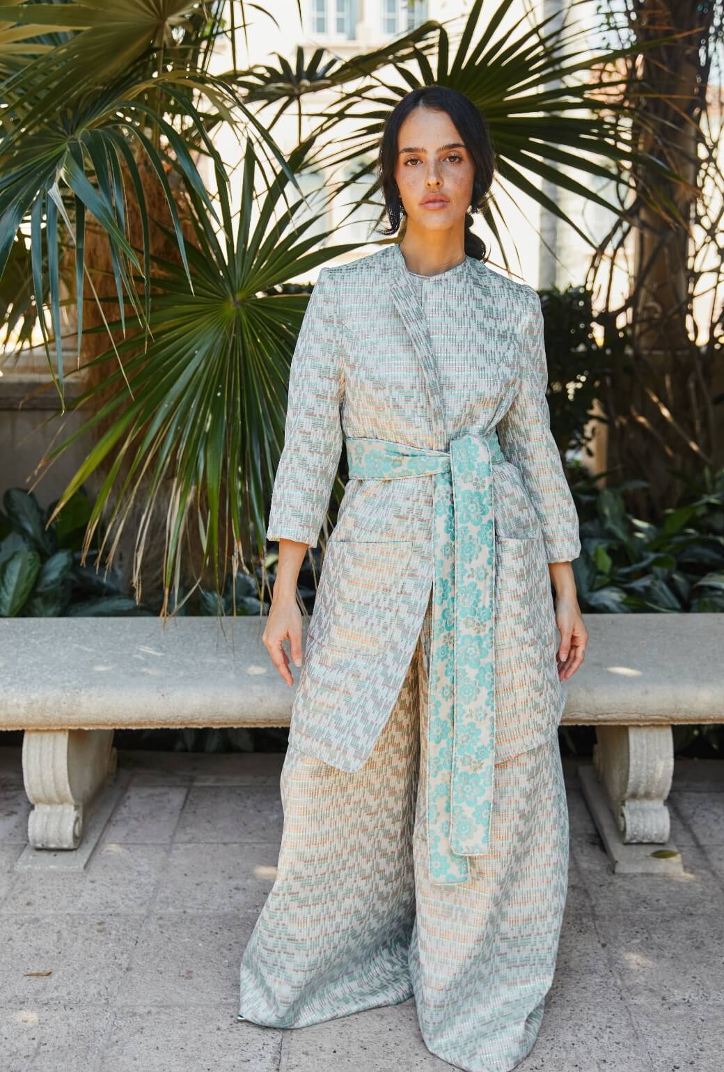 Walking Coat - Aqua Channels Brocade - BURU