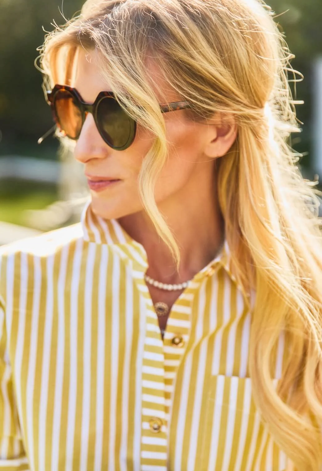 Mel Mixed Button Down Shirt - Citron Stripe - BURU