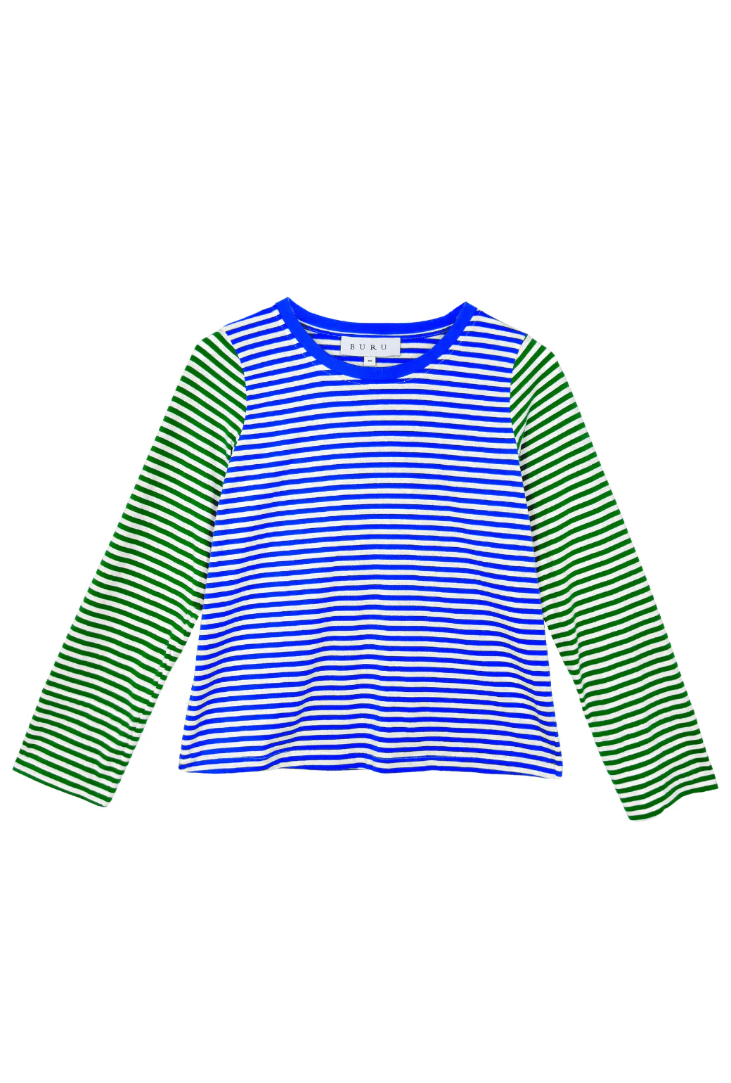 Crew Neck Contrast Tee - Green and Blue Stripe - BURU